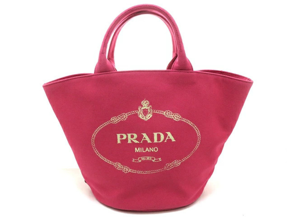 Prada Bag Handbag Canapa Tote Pink Canvas